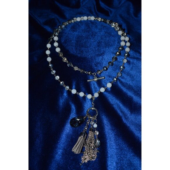 Womens Bohemian Beaded Crystal Multi Strand Toggle Tassel Pendant Necklace - Picture 1 of 12